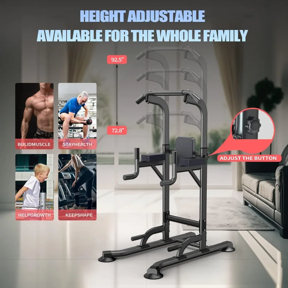 Power Tower Adjustable Height Pull Up & Dip Station Multi-Function Home Strength Training Fitness Workout Station for Home