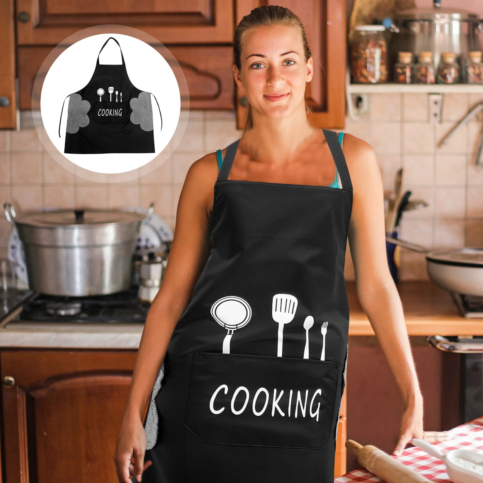 Kitchen Apron Adjustable with Pockets Hand Wiper -splashing Cooking Supply Japanese-style Men Women