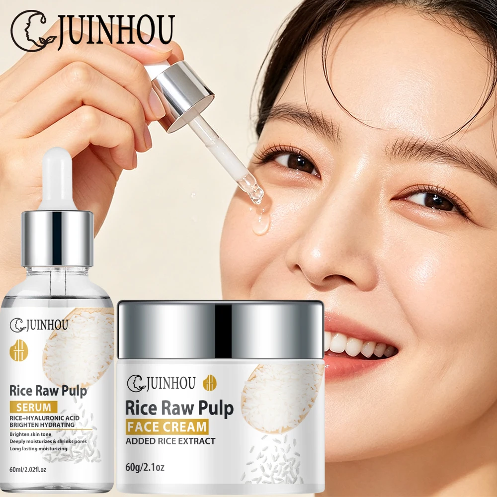 JUINHOU Rice Serum & Cream Set Rice Ferment Essence Kit Moisturizing Prevent Dryness Smooth Rough Skin Daily Facial Care