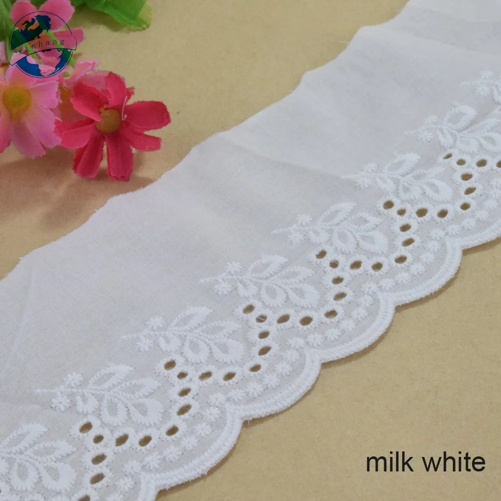 100% Baumwolle Stickerei 8,5 cm breite weiße Spitze Nähband Trim Stoff DIY Handwerk Lieferant Hochzeits kleid Accessoires #4336 – Detail 3