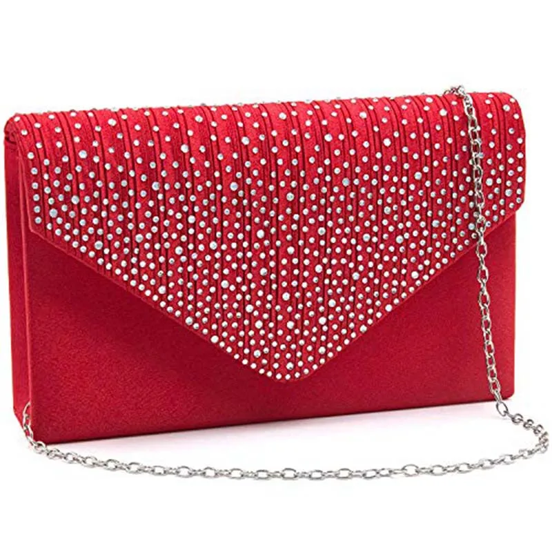 Ladies Satin Clutches Evening Bags Crystal Rhinestone Envelope Purse Bridal Wedding Party Clutch Wallet Handbag Shoulder Bags