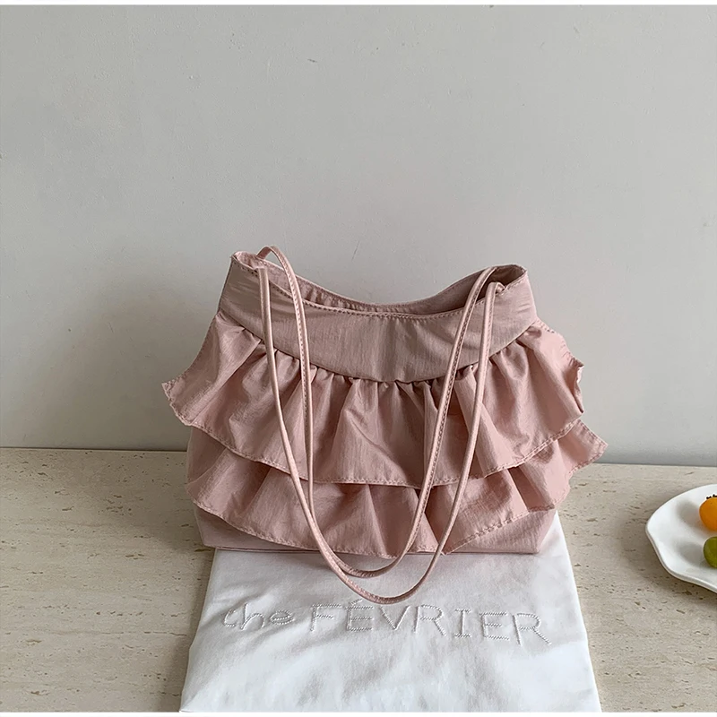 Kuchenrock-Stil Gerüschte Damen-Schultertasche, Koreanische Plissierte Umhängetasche, Leichte Süße Elegante Handtasche – Detail 5