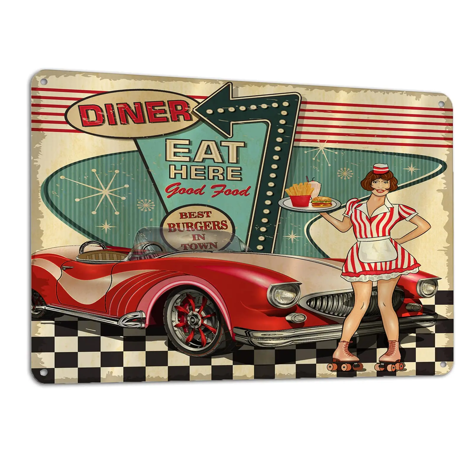 Lesiker Pin Up Girl Tin Sign, Diner Poster American Style  Home Decor Tin Sign Retro Metal 12