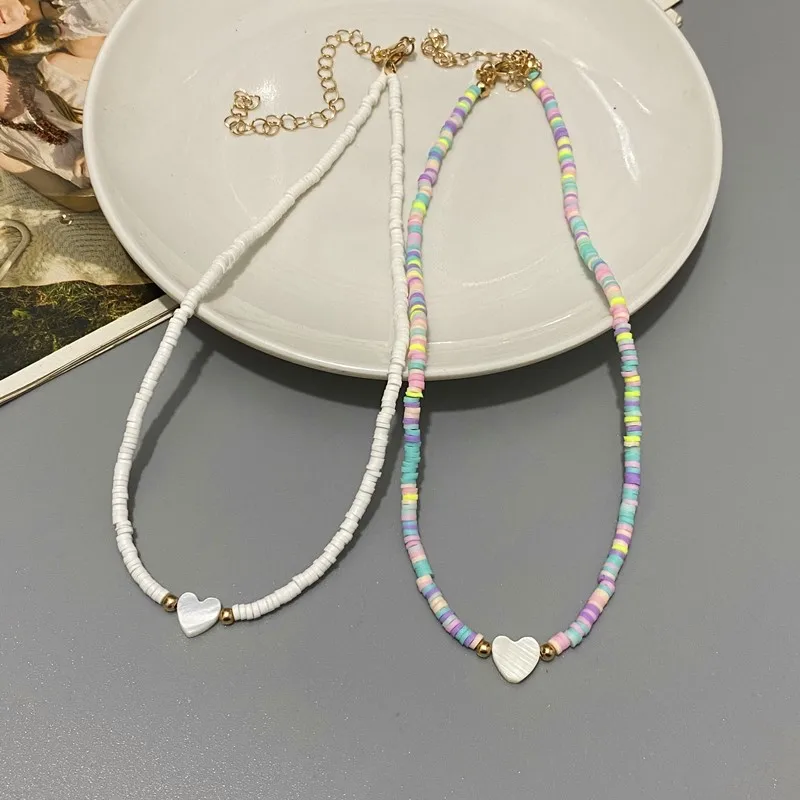 Boho Polymer Clay Colorful Choker Heart Natural Shell Beads Necklace Korean Handmade Fashion Pendant Neck Collar Female Jewelry