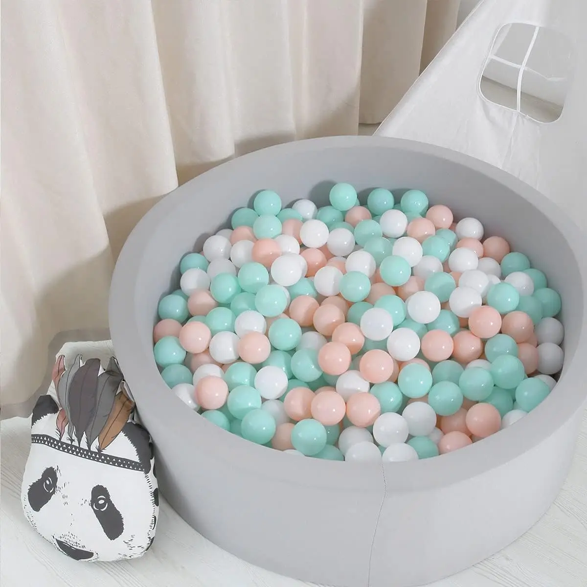 Bolas de bolinhas para crianças, bolas de plástico para bolinhas, cercadinho, piscina, decoração de festa pastel para bebês, rosa + verde + branco 100 bolas