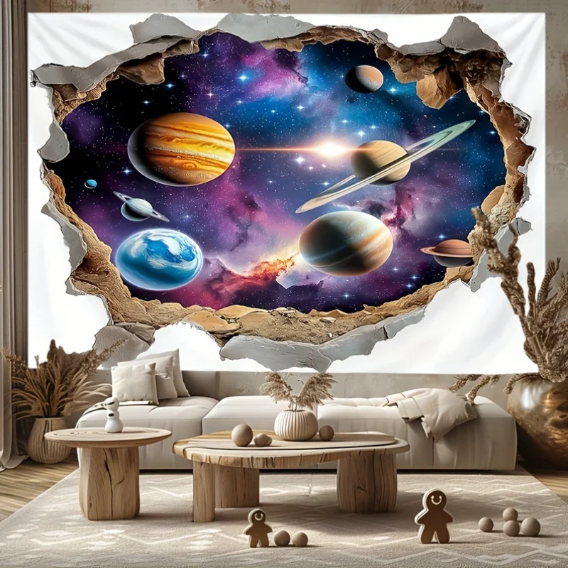 3D Galaxy Planet Tapestry Wall Hanging – Solar System Universe Tapestry for Bedroom, Dorm, Living Room, Polyester Space Decor