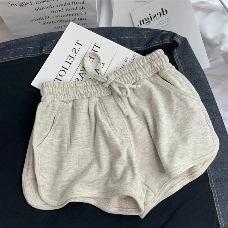 Summer Loose Shorts for Women Fashion Casual Fitness Shorts Ladies Grey Black Solid High Waist Shorts Elastic Waist Biker Shorts