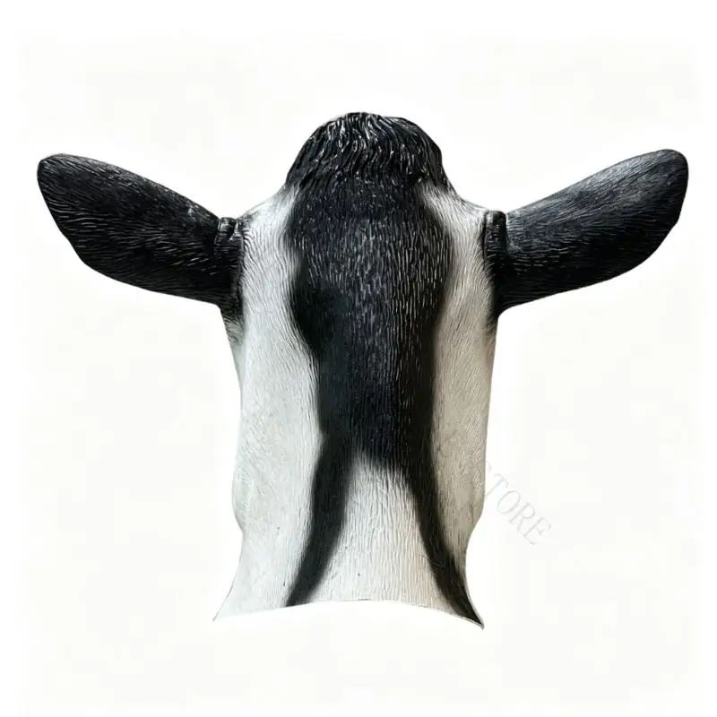 R7UF Adult Cow Costume Mask Latex Full Head Animal Head Mask for Role Play, Costume Parties, Halloween Fun, and Photo Booth