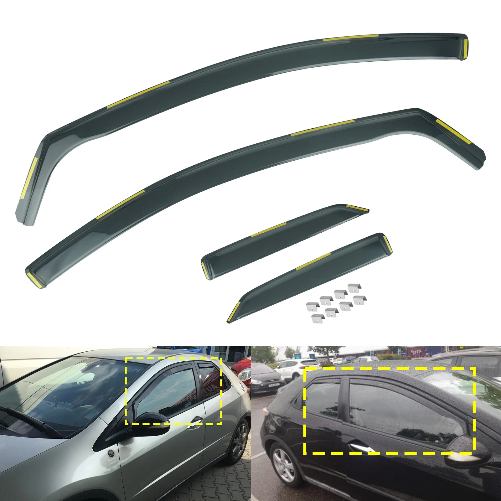 4pcs Tint Window Wind Rain Sun Guard Deflectors Protector Sheet For HONDA CIVIC 8th MK 8 Gen Hatchback 5 Door 2006-2012