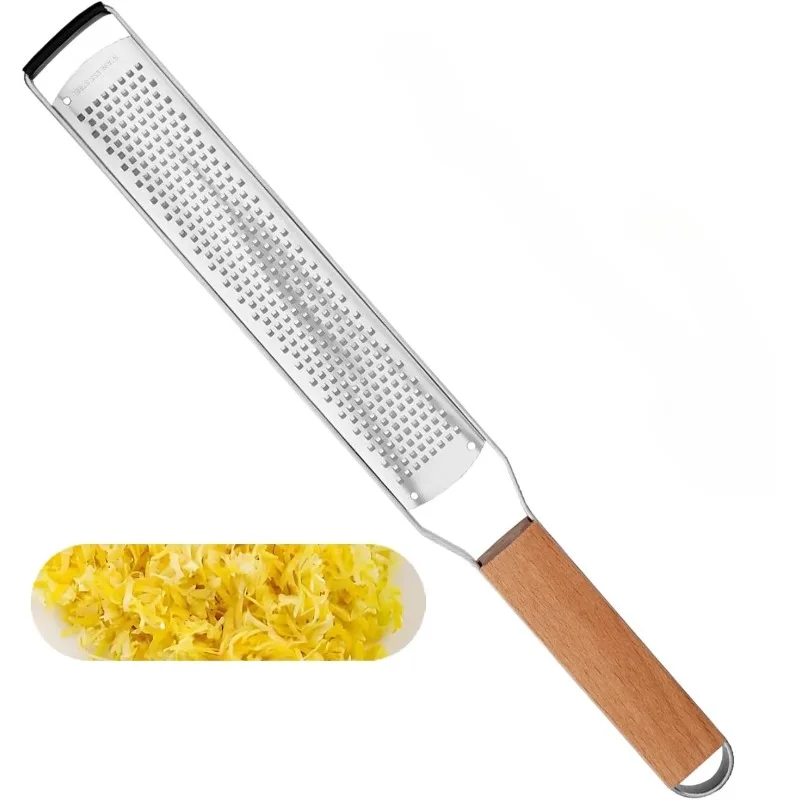 Lemon Zester & Cheese Grater Combo Stainless Steel Grater for Parmesan, Wood Handle, Garlic, Ginger, Chocolate & Fruits