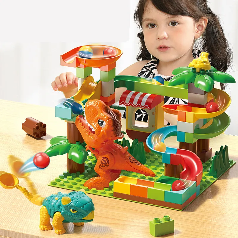 78PCS Big Catapult Dinosaur Marble Race Run Building Blocks Slide Track Toys Children Gift Compatible Size (Optional Baseplate)