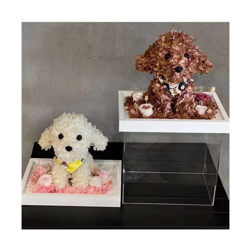

Valentine's Day Gifts Preserved Flowers Hydrangea Dog Acrylic Gift Box Eternal Flower Box Women Gift Set