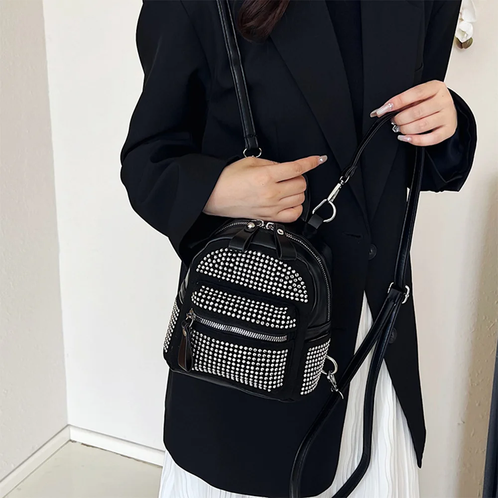 Rhinestone Backpack Fashionable Women's Style Trendy And Versatile For Casual And Trendy Small Backpack With Soft Surface