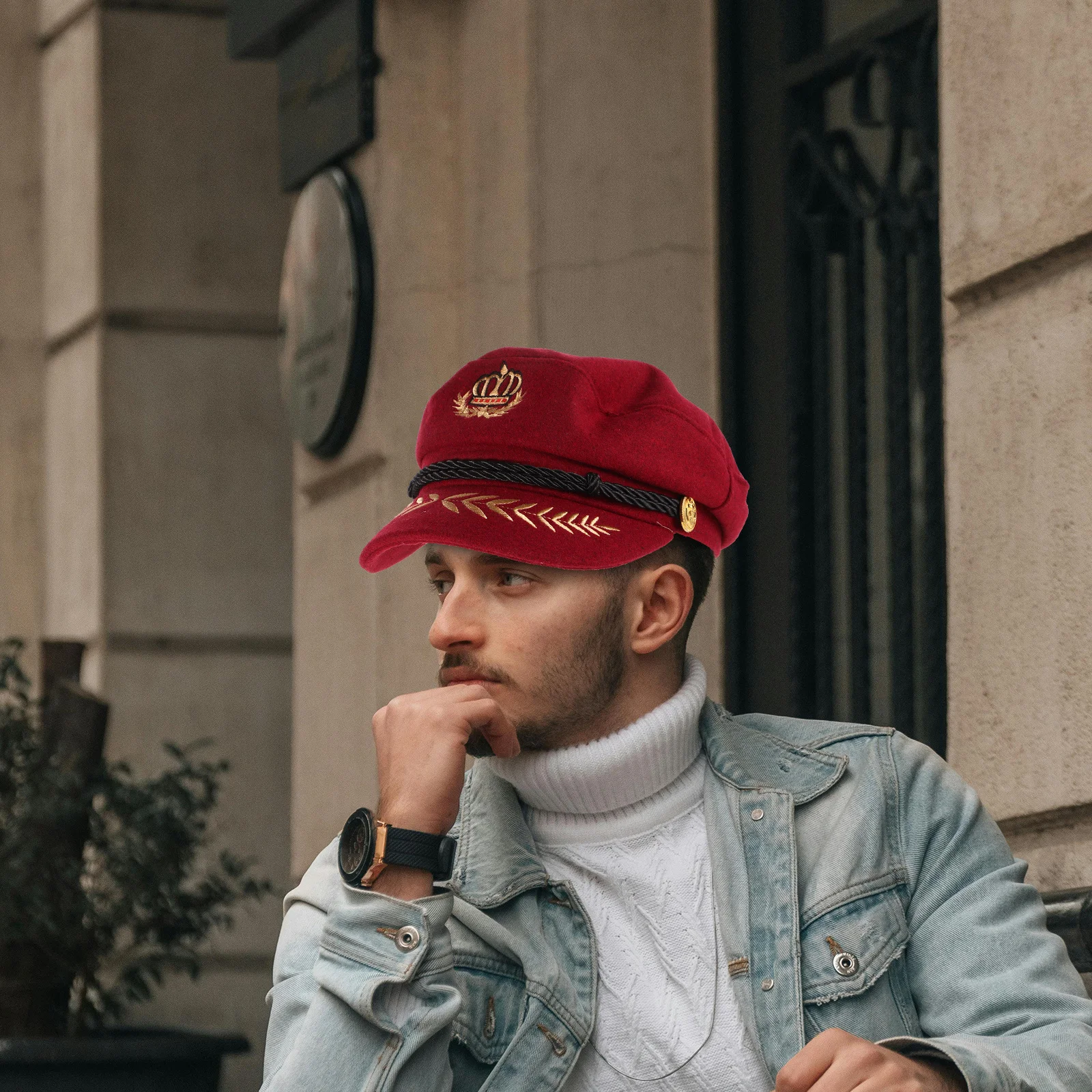 Chapéu marinho vintage piloto coroa de lã respirável proteção solar viagem ao ar livre festa iate capitão chapéu traje de marinheiro