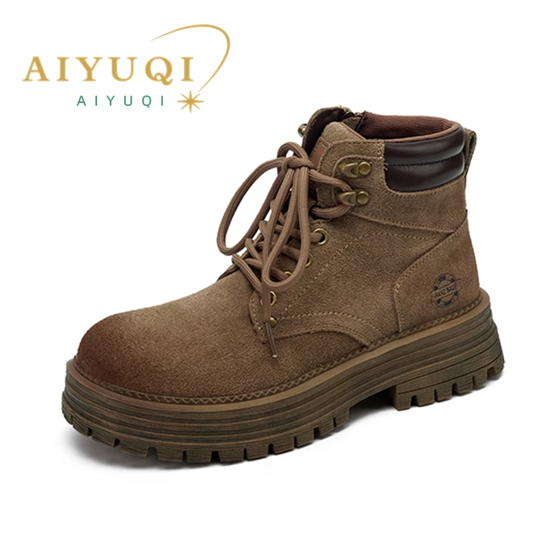 

AIYUQI 2024 New Women Ankle Boots Real leather Retro Cargo Boots Women Anti-slip Thick Bottom Fashion Women's Winter Shoes