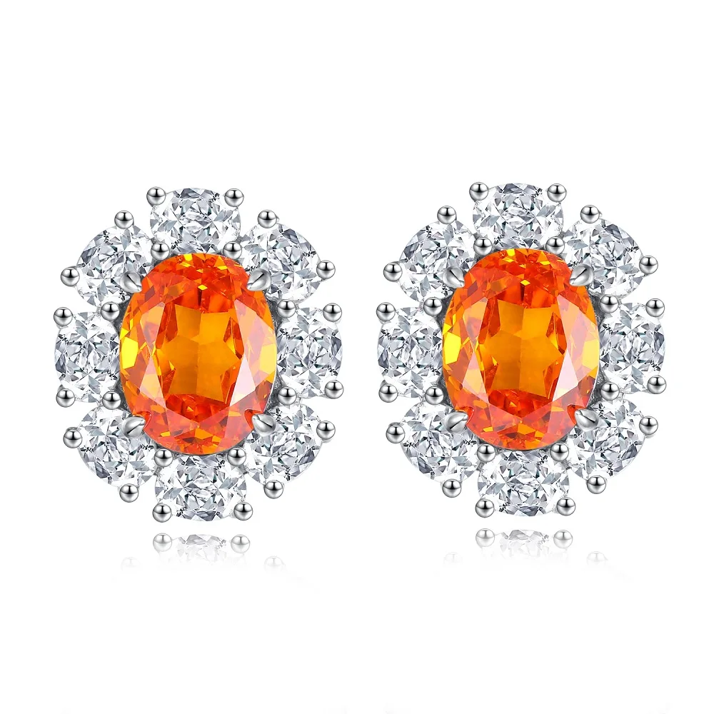 3Ct ovale 8x10 mm Fenta-Orange künstliche High-Carbon-Diamant-Ohrstecker, 14K Weißgold-Fassung für Damen – Detail 1