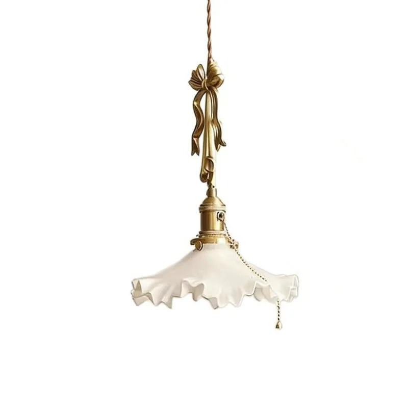 

French medieval, Nordic full copper bedroom bedside, creative small chandelier