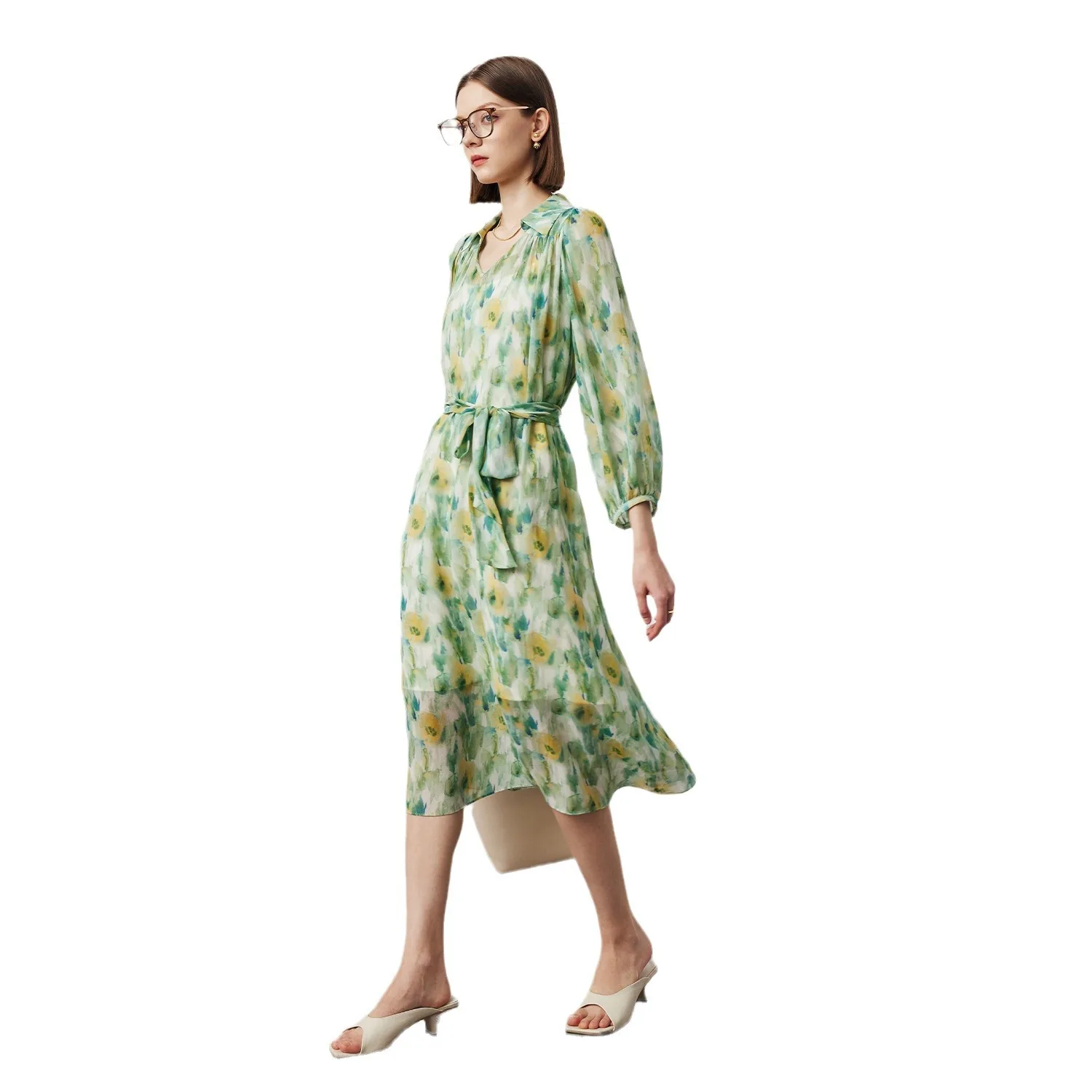 Robe en soie pour femmes, ensemble deux pièces imprimé, fines bretelles, revers Georgi, robe en soie de mûrier, nouvelle collection printemps et été 2025