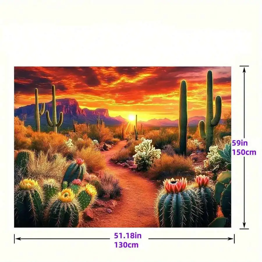 Desert Sunset Tapestry, Cactus Landscape Wall Hanging, Arizona Scenery Art, Boho Nature Decor, Warm Aesthetic Room Print