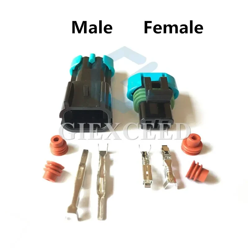 2 Sets 2 Pin AC Assembly 15300027 15300002 Female Male Weather Pack Waterproof Auto Fan Socket Automotive Wiring Connector