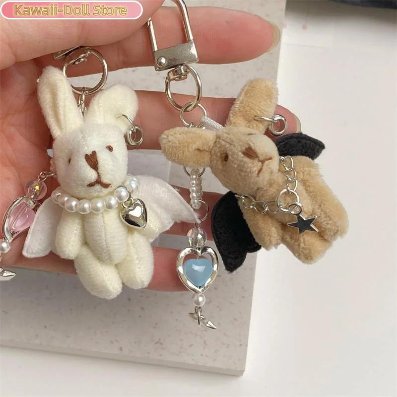 Doux Punk ange lapin en peluche porte-clés pendentif téléphone chaîne sac à dos charme mode à la mode femmes sac suspendu Couple accessoire cadeau