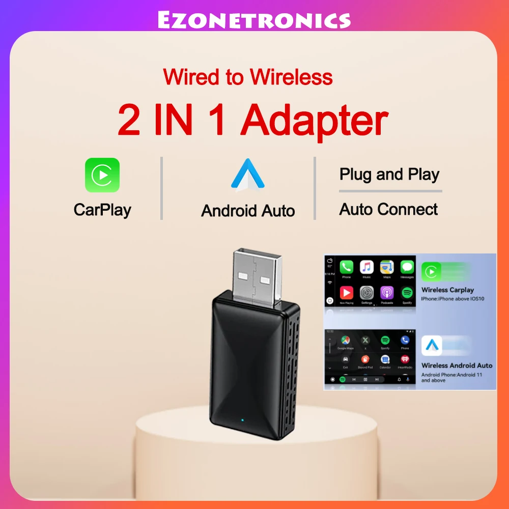 Wireless Carplay Adapter Android Auto Wireless Smart Dongle 2in1 For Volvo Benz Audi Kia Hyundai VW Mazda Cadillac MG Peugeot