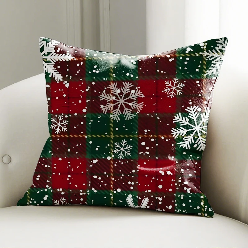 

Red Green Plaid Snowflake Pillow Case Christmas Cushion Cover Soft Decor for Sofa Bedroom Holiday Throw Pillowcase