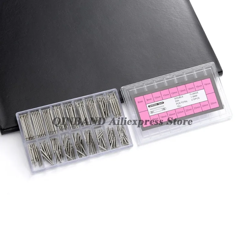 Edelstahl Federstege 270/360 Stück 8–25 mm 1,5/1,8 mm Durchmesser Uhrenarmband Verbindungsstift Uhr Federsteg Reparaturwerkzeuge Zubehör