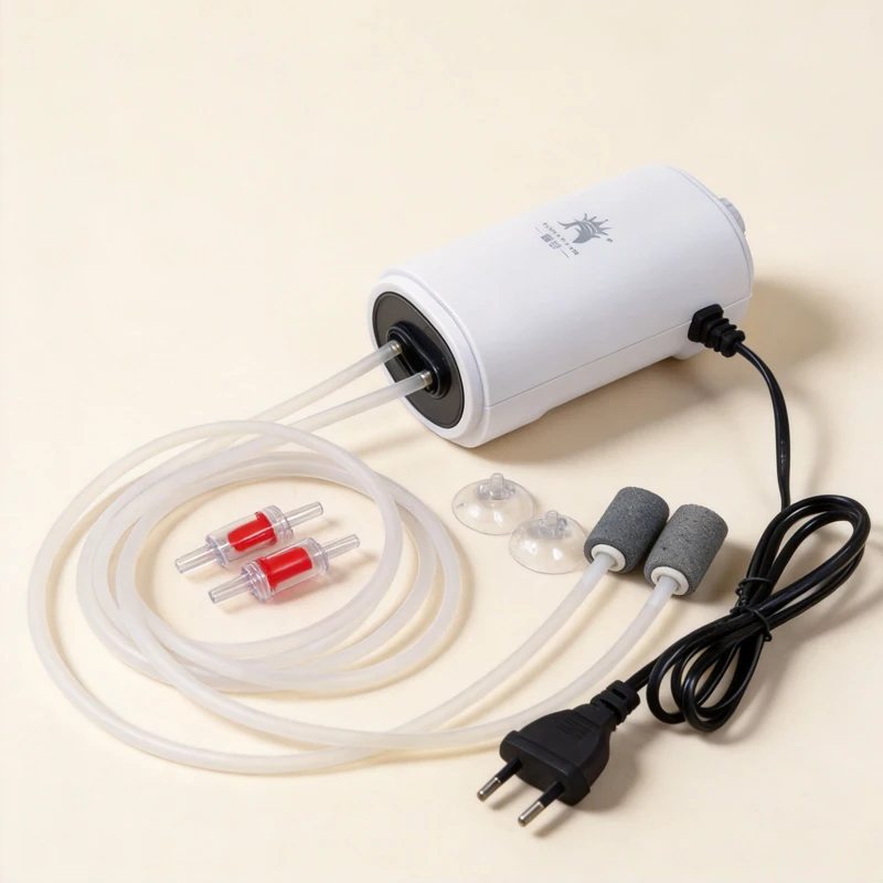 Geräuschlose Aquarium-Luftpumpe Luftkompressor Sauerstoffpumpe mit Doppelausgang Einstellbarem Luftvolumen Aquarium-Belüfter 220V 3,5W 8W