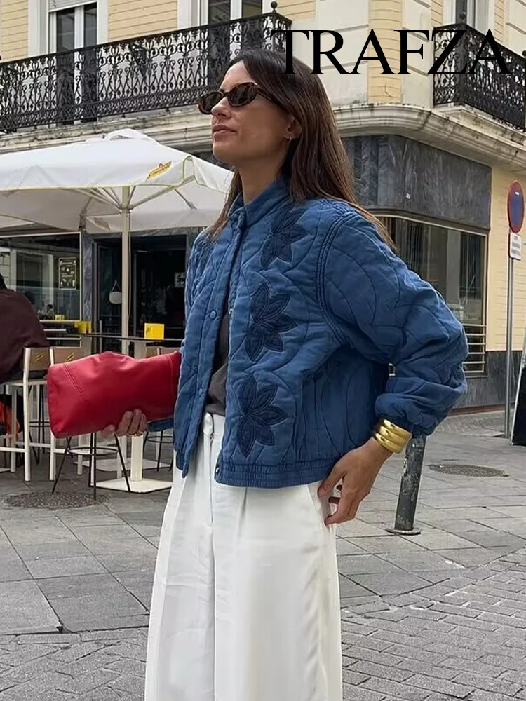 HH Women's Autumn Fashion Warm 5-Color Positioning Quilted Cotton Embroidered Coat Female Covered Button Long Sleeve Jacket