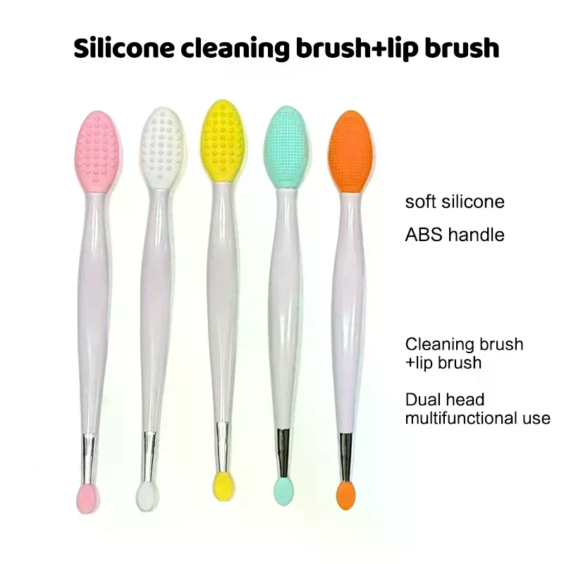 Spazzola in silicone a doppia testa Cura della pelle Labbra Esfoliante Pulizia del viso Scrub per il viso Spazzola per la pulizia del naso Rossetto Balsamo per le labbra Applicatore