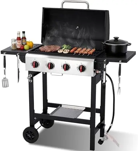 3-Burner Propane Gas Grill with Cast Iron Grate, 30,000 BTU Output & 252 Sq. Inch Cooking Space, Easy-Clean System &