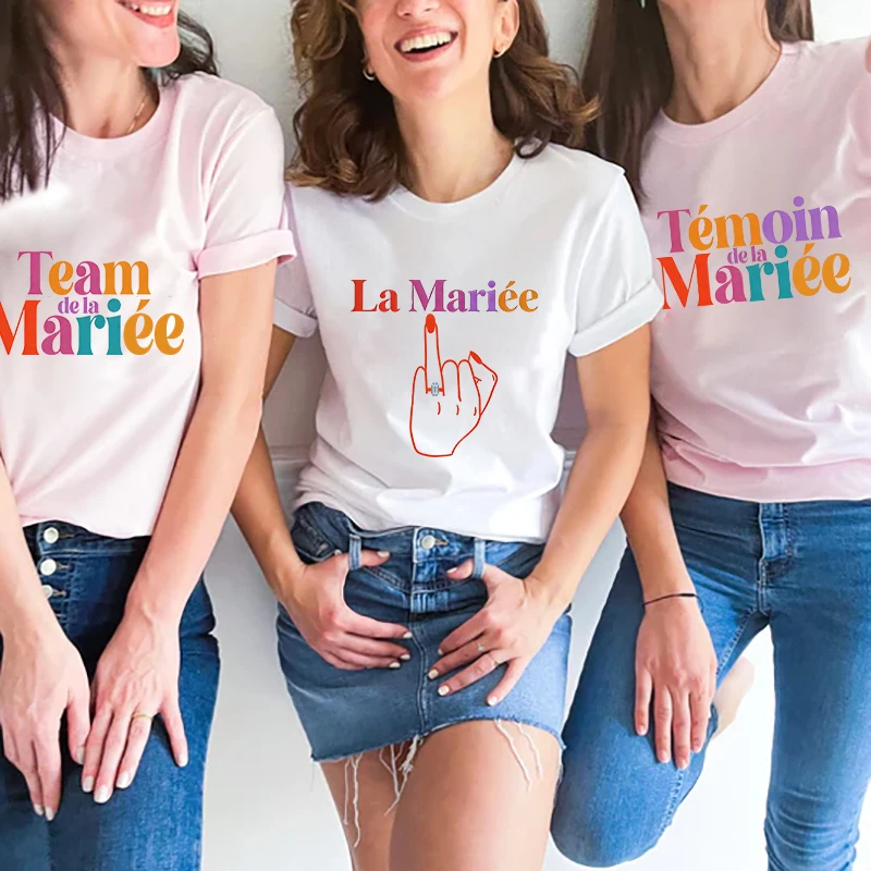 T-shirts pour femmes d'adieu unique pour filles françaises: hauts de mariée de l'équipe future mariée, vêtements féminins pour Bachelorette EVJF Party T-shirts D002