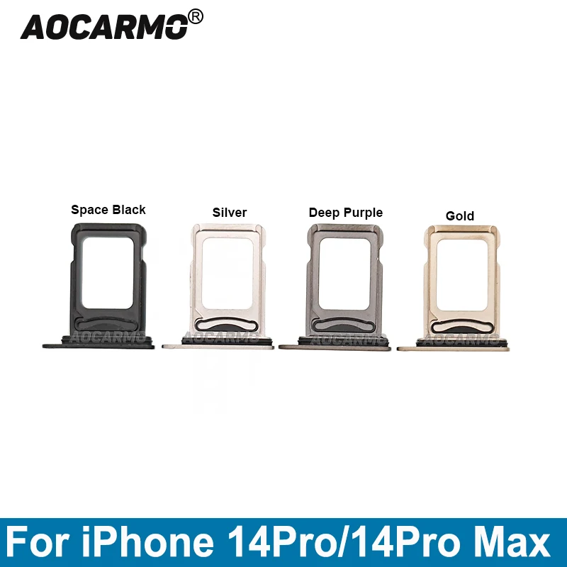 Aocarmo Black /Silver/ Purple / Gold Single + Dual Sim Card For iPhone 14 Pro MAX 14Pro SIM Tray Slot Holder Replacement Parts