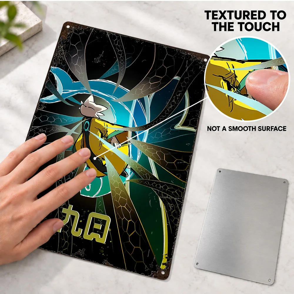 Nine Sols Fractured Glass Textured Metal Poster Customized Aluminum Sign Masked Warrior Shattered Window Wall Art For Bedroom