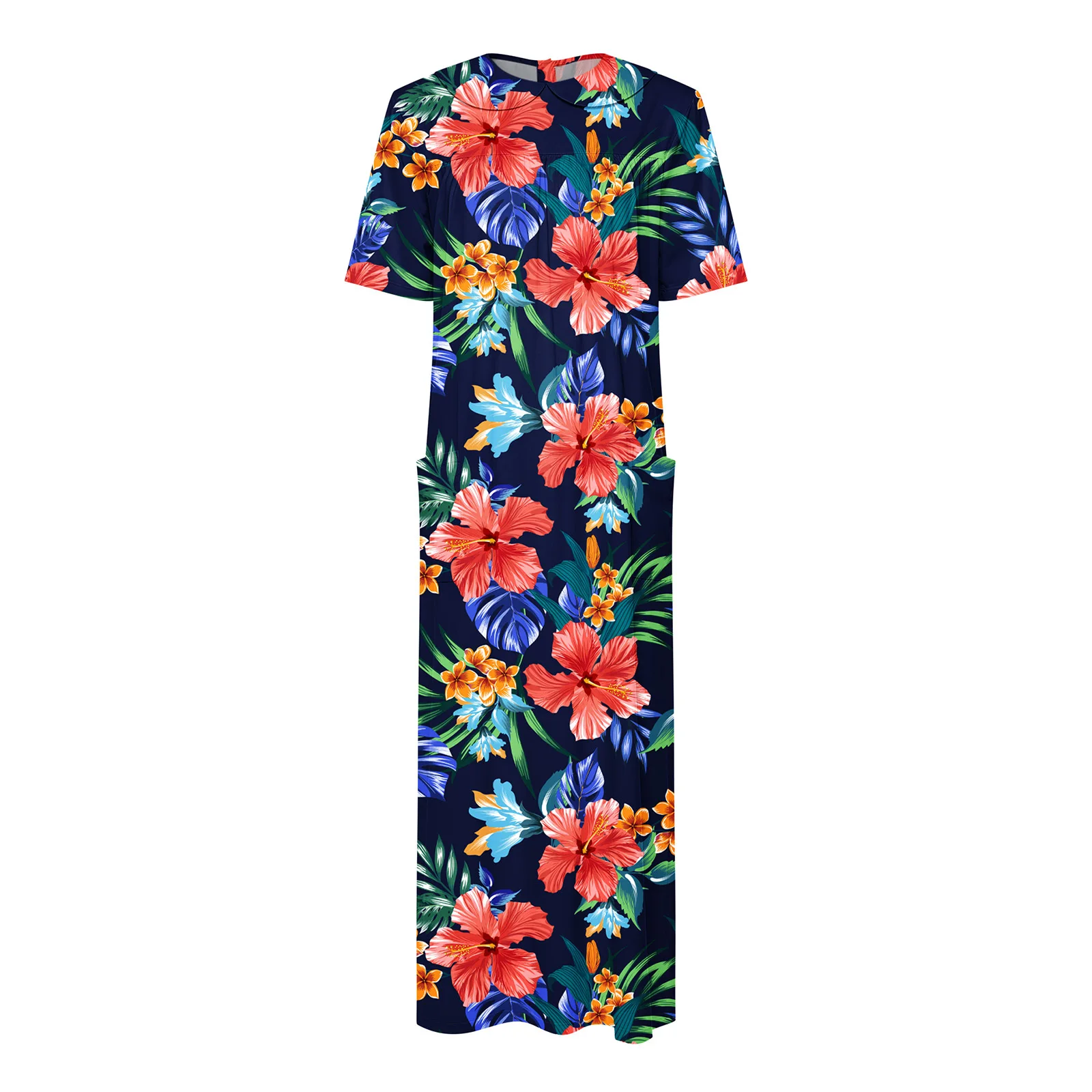 

Womens Elderly Print Lounging Dress Short Sleeve Back Button-down Loose Dress Daily Caring Dress for Alzheimers Special Needs