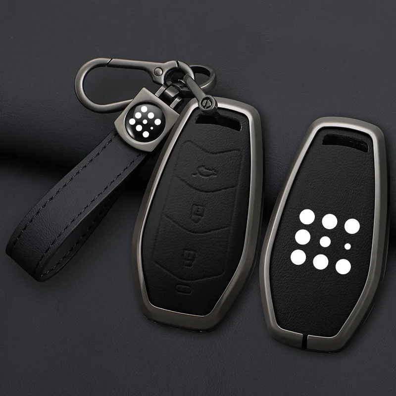 Metal Leather Car Key Case Cover Holder For Dongfeng fengguang Seres Evolute i-Space i-Pro Landian E5 CarProtection Shell