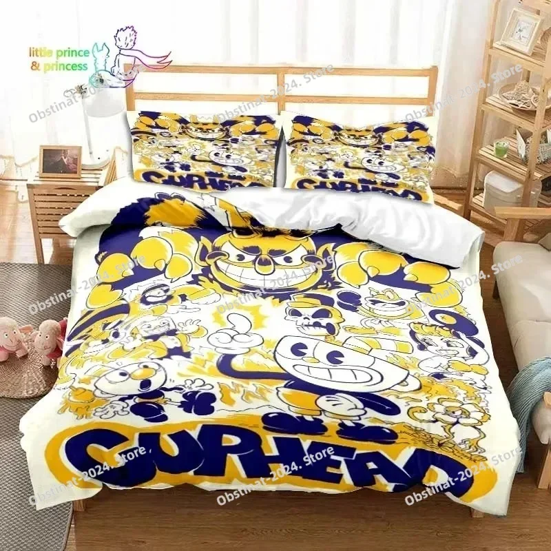 

3d Cuphead and Mugman Game Gamer Bedding Set Printed single Comforter Quilt Duvet Cover Pillow Case 3 Pieces Set Kids Adult Size