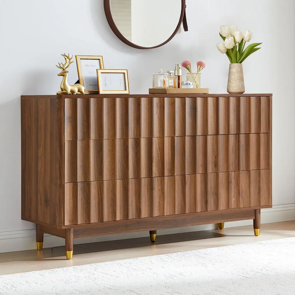 6 Drawer Dresser, 53 Wide Modern Storage Chest of Drawers, Wood Drawer Organizer for Bedroom, Living Room, Hallway