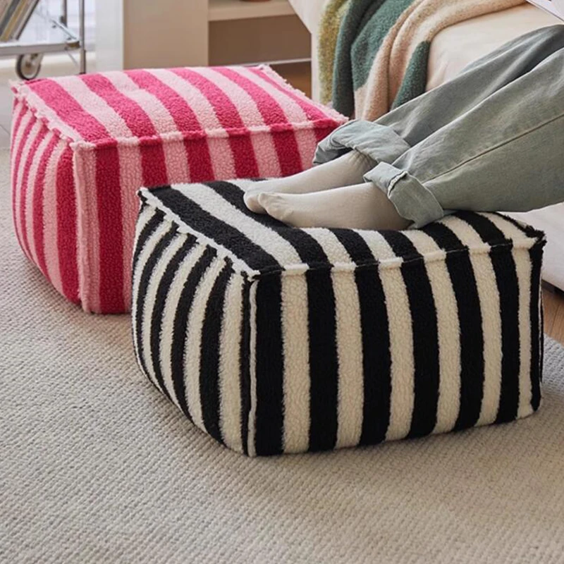 Thicken Velvet Lamb Wool Seat Cover Unstuffed Pouf Footstool Ottoman Soft Fleece Footrest Cushion Cover No Fillings Futon