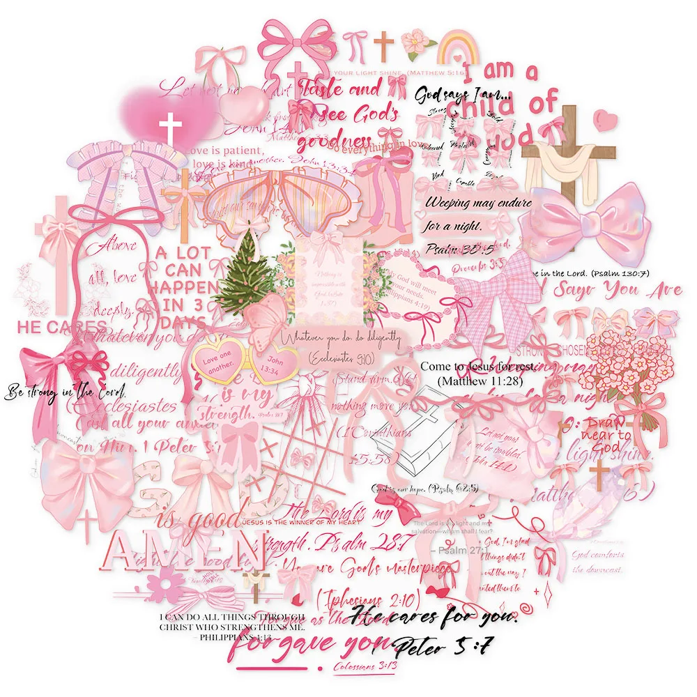 50개 핑크 리본 영어 재미있는 PET 스티커 DIY 여행가방 스케이트보드 오토바이 노트북 장식 스티커