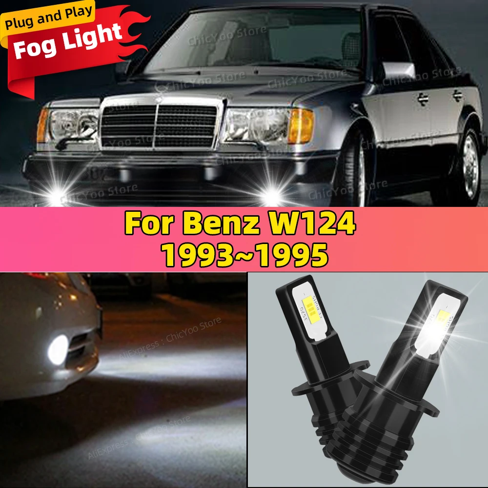 2Pcs 6000K White Auto LED Fog Lamp 20000LM Front Fog Light For Benz W124 19931994 1995 Plug and Play Design 360° Illumination