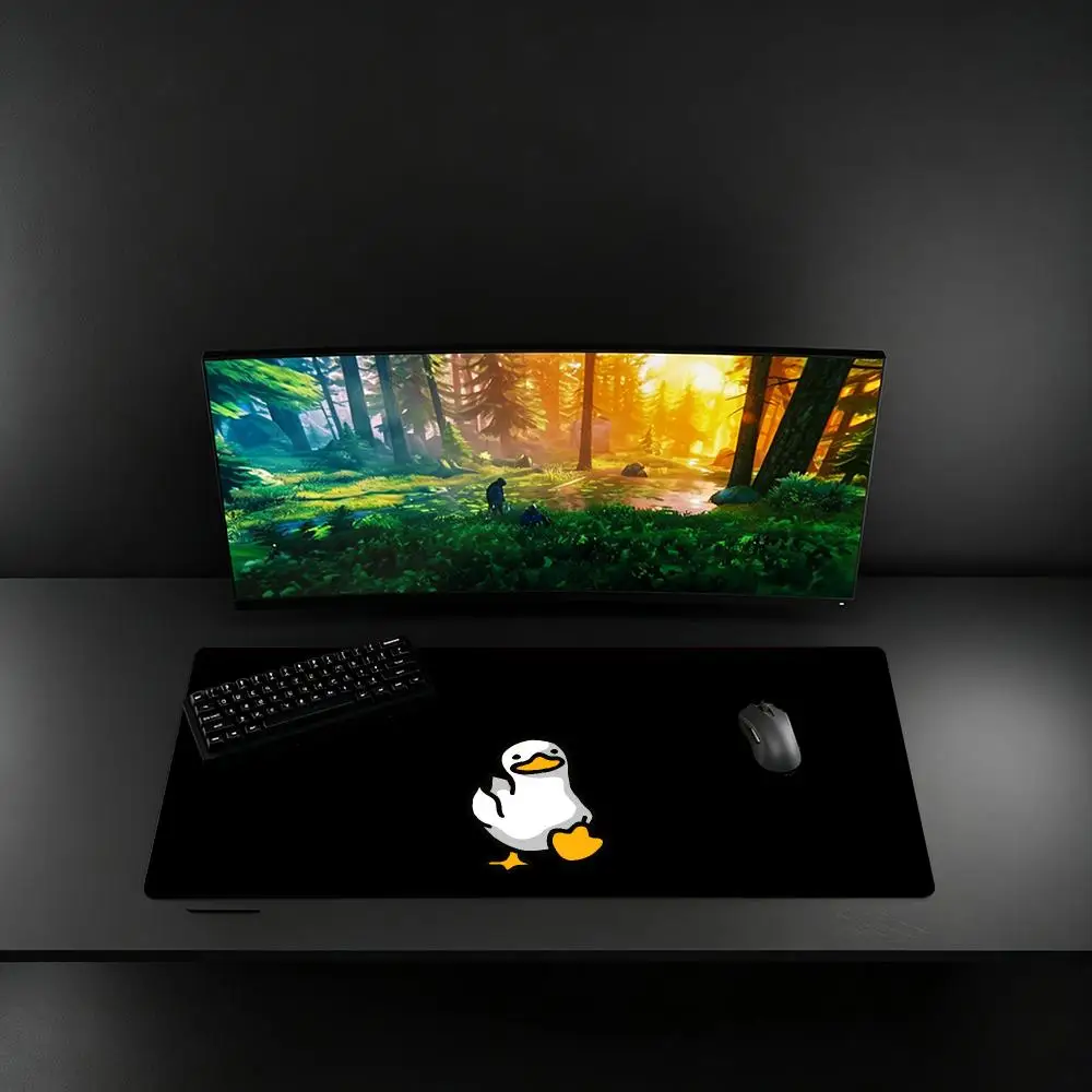 XXL Cute Kawaii Cartoon Duck Mouse Pad Simple Black Background Art Deskmat Non-Slip Rubber Keyboard Mat Gaming Table Mousepad