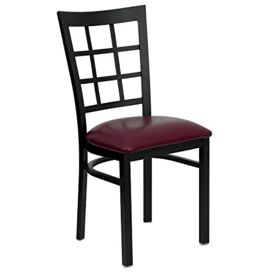 

HERCULES Series Black Window Back Metal Restaurant Chair - Burgundy Vinyl Seat