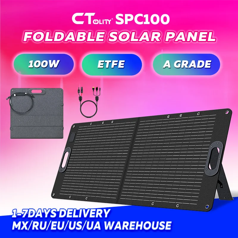 CTOLITY SP100 100W Portable Foldable Solar Panels 20.5V ETFE Foldable Solar Charger for Power Station Camping RV IP67 Waterproof