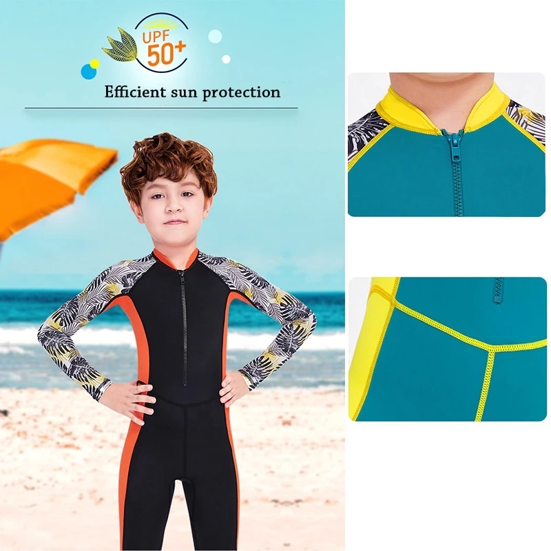 One-Piece Quick Drying Summer Boys Swimwear Children Swimsuits Kid Short Sleeve Sun Protection (including swimming caps)