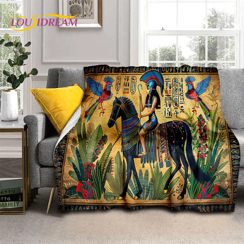 2025 Ancient Egypt Hieroglyphic Mythology Wall Painting Blanket,Soft Throw Blanket for Home Bedroom Bed Sofa Cover Child Gift