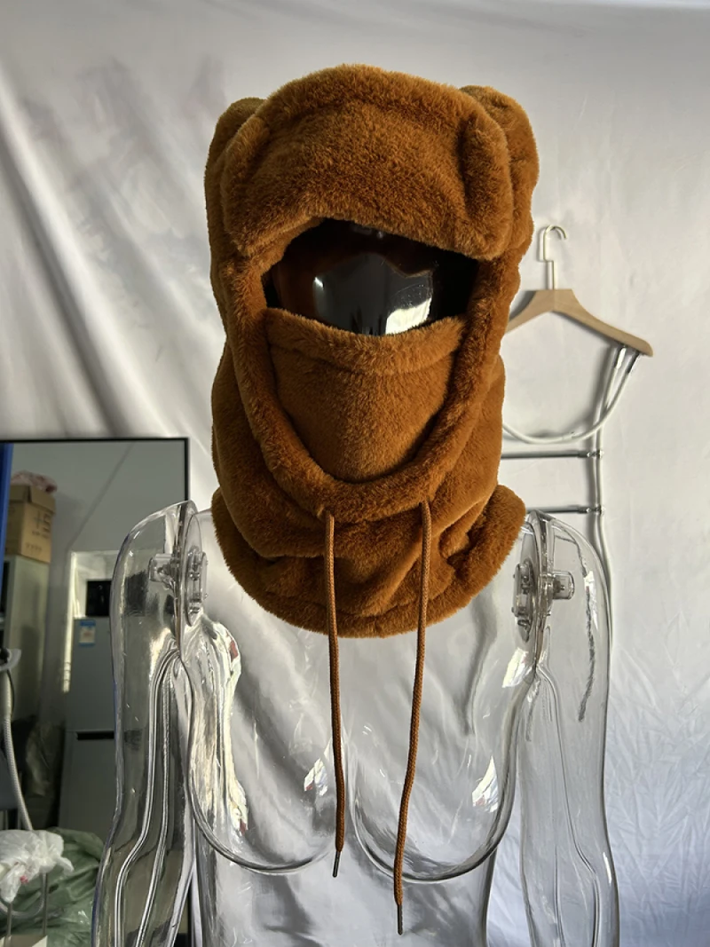 

Плюшевый теплый шарф для защиты ушей, интегрированная шапка, зимняя толстая ветрозащитная бархатная шапка, уличная шапка-маска для лица, шапка для защиты лица