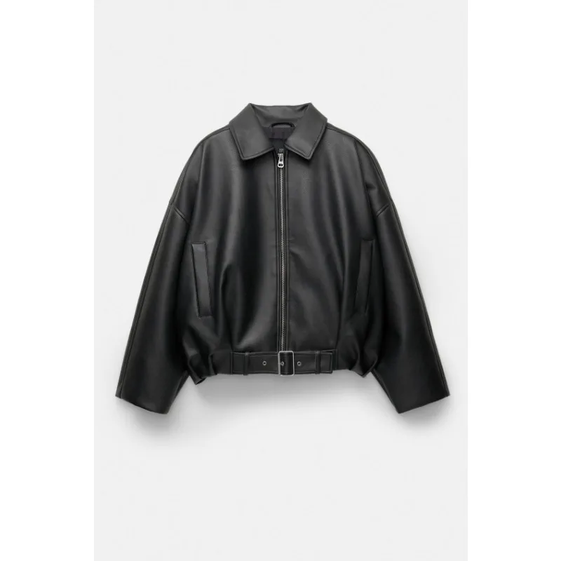 Jaqueta Feminina Casual de Couro Sintético Estilo Americano Retrô, Nova Coleção Primavera Outono, Casaco Piloto Confortável e Moderno para Mulheres