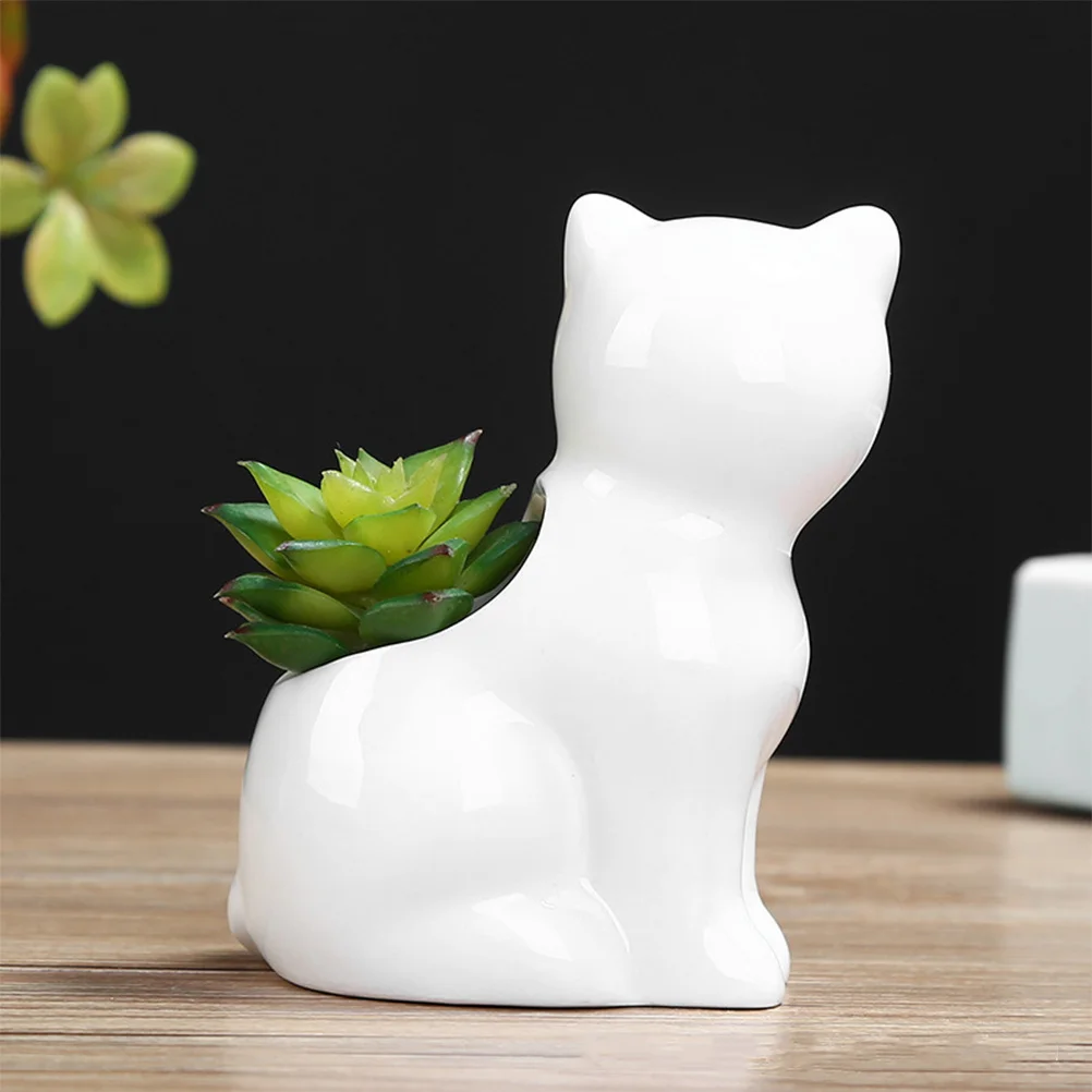 

Mini Cartoon Cat Shape Ceramic Succulent Plant Pot Desktop Decor Pen Holder for Home Office Elegant Chic Style